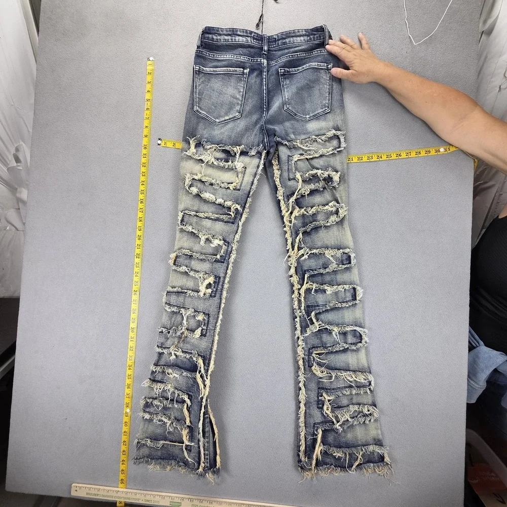 Rockstar Original Zariyah Stacked Flare Jeans Womens L Distressed Fringe 27x34